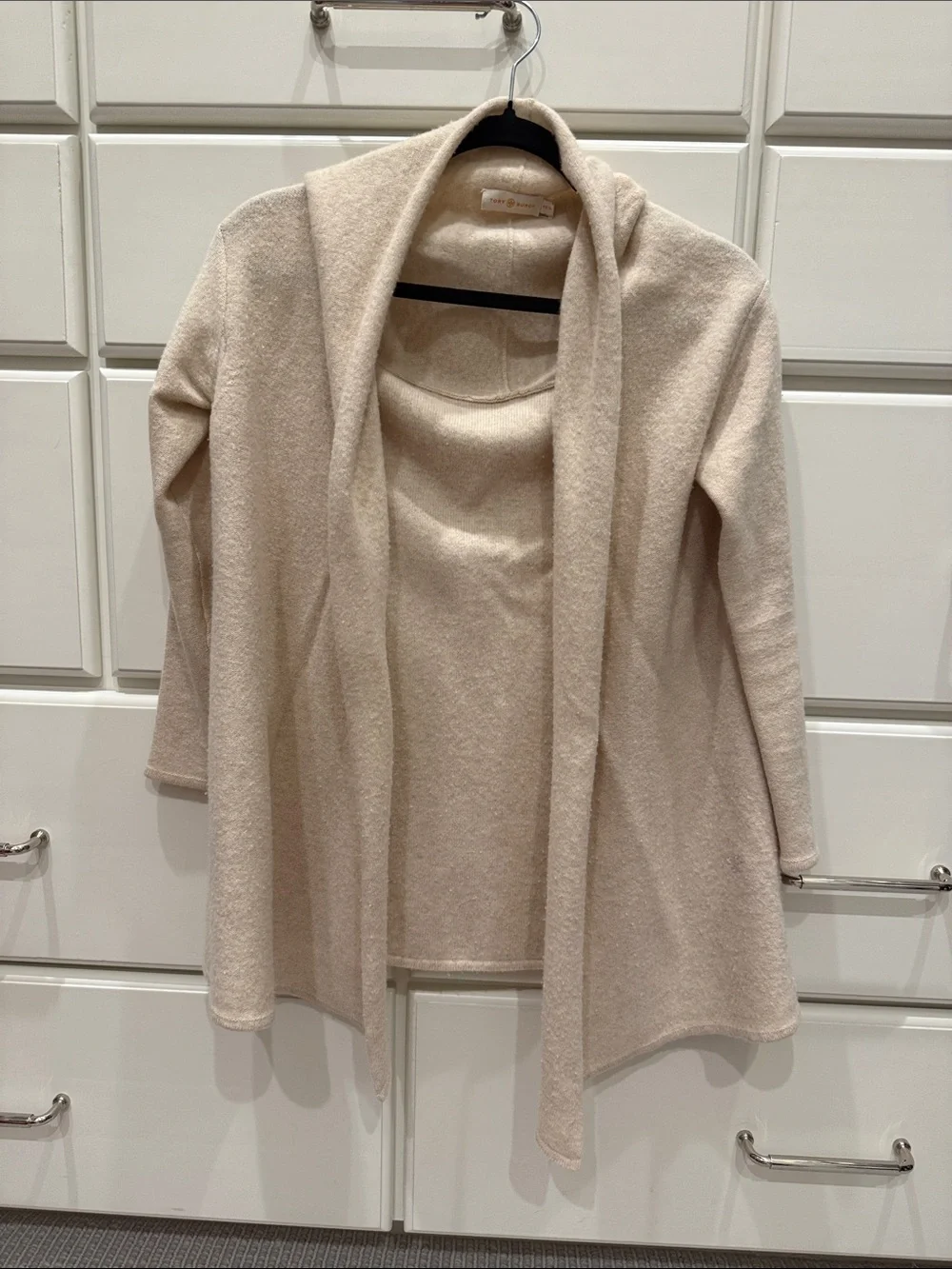 Tory Burch Open-Front Cardigan in Light Cream